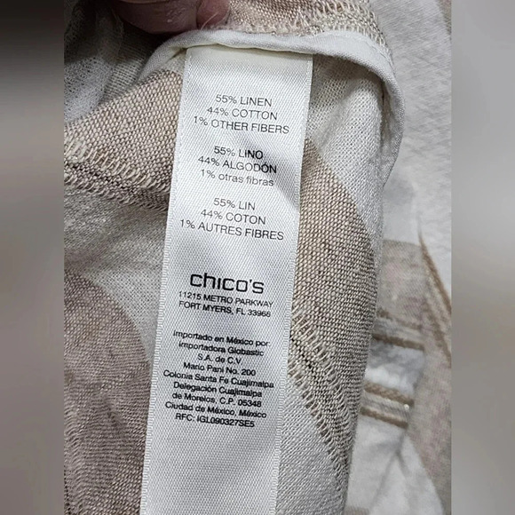 Chico's Linen Blend Striped One Button Shoulder Padded Blazer Large Career - Picture 5 of 6